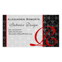 Elegant Monogram Black and Gold Damask Business Card Template