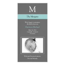 Elegant Monogram New Baby Photo Card - Grey/Blue