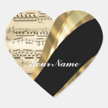 Elegant music sheet heart stickers