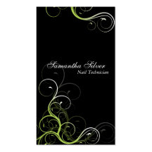 Elegant Nail Technician Business Card Green Swirl