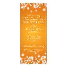 Elegant New Years Eve Winter Sparkle Orange Personalised Invitations