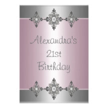Elegant Pale Pink Silver Jewel 21st Birthday Invites