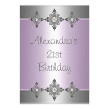 Elegant Pale Purple Silver Jewel 21st Birthday Personalized Invitations