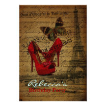 elegant paris french  vintage birthday party invites