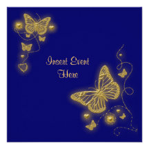 Elegant party gold butterfly heart blue royal invite