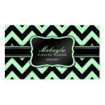 Elegant Pastel Green and Black Chevron Pattern Business Card Templates
