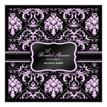 Elegant Pastel Pink and Black Damask Bridal Shower Invite