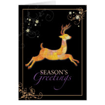 Elegant Patchwork Reindeer Seasons Greetings Cards
