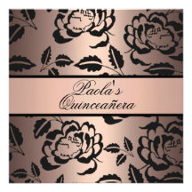 Elegant Peach & Black Rose Quinceañera Invitation