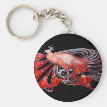 ELEGANT PEACOCK IN RED AND BLACK KEYCHAIN