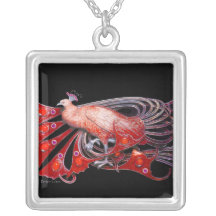 ELEGANT PEACOCK IN RED AND BLACK PENDANTS