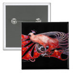 ELEGANT PEACOCK IN RED,BLACK BUTTON