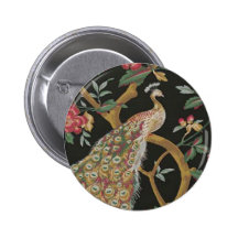 Elegant Peacock On Black Button