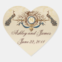 Elegant Peacock Save the Date Stickers Heart Shape