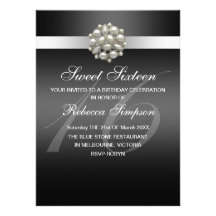 Elegant Pearl Black Sweet 16 Birthday Invitation