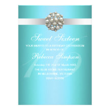 Elegant Pearl Blue Sweet 16 Birthday Invitation