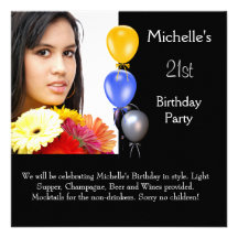 Elegant Photo Balloons 21st Birthday Invites