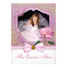 Elegant Photo Pink Butterfly Rose Quinceanera Personalised Announcements
