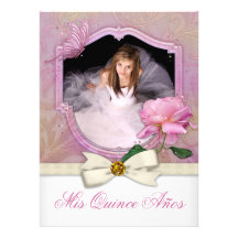 Elegant Photo Pink Butterfly Rose Quinceanera Invite