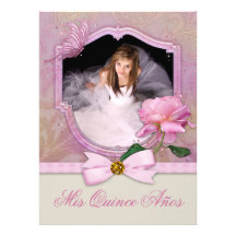Elegant Photo Pink Butterfly Rose Quinceanera Custom Invitation