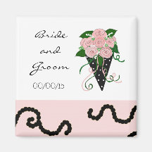 Elegant Pink and Black Wedding Bouquet Fridge Magnet