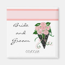 Elegant Pink and Black Wedding Bouquet Fridge Magnet