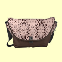 Elegant Pink and Brown Damask messenger bags