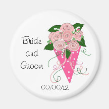Elegant Pink and Green Wedding Bouquet Refrigerator Magnet