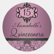 Elegant Pink/Black Chic Damask Quinceanera Sticker