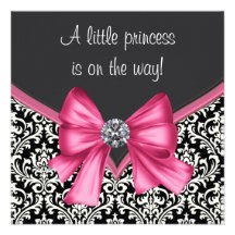 Elegant Pink Black Damask Princess Baby Shower Custom Invitation