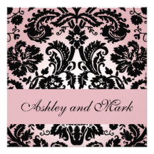 Elegant Pink Black Damask Wedding Invitation #2