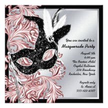 Elegant Pink Black Masquerade Party Personalised Invite