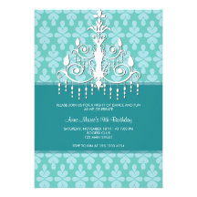 Elegant Pink Chandelier Damask Birthday Party Custom Invite