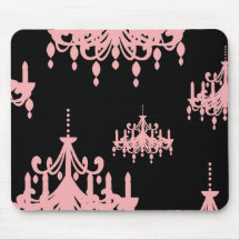 elegant pink chandelier damask on black mousemat