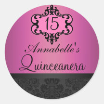 Elegant Pink Chic Damask Quinceanera Sticker