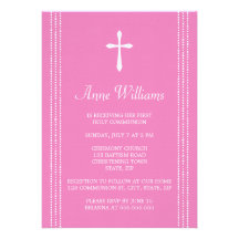 Elegant pink cross first communion invitation