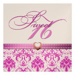 Elegant Pink Damask Sweet Sixteen Birthday Announcements