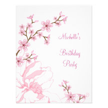 Elegant Pink Floral White Birthday Custom Invitation