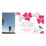 Elegant pink flowers wedding thank you photocard personalized photo card