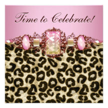 Elegant Pink Gold Pink Leopard Birthday Party Custom Announcements