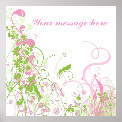 Elegant Pink & Green Florals & Swirls Poster