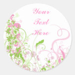 Elegant Pink & Green Florals & Swirls Sticker