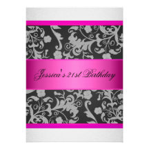 Elegant  Pink Grey Black Silver Roses Party Invitations