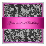 Elegant  Pink Grey Black Silver Roses Party Announcement