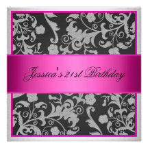 Elegant  Pink Grey Black Silver Roses Party Announcement