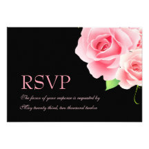 Elegant Pink Rose Response Card [Black] Custom Invite