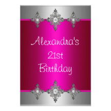 Elegant Pink Silver Jewel 21st Birthday Personalized Invite