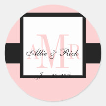 Elegant Pink Three Initial Monograms Wedding Label Round Stickers