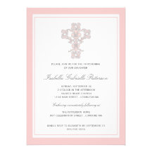 Elegant PinkCross Baby Girl Christening Invitation