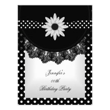 Elegant Polka Dot Black White Lace Flower Custom Invitation